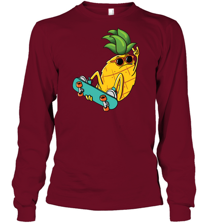 Pineapple Skateboarding Shirt Unisex Long Sleeve Classic Tee Cardinal Red