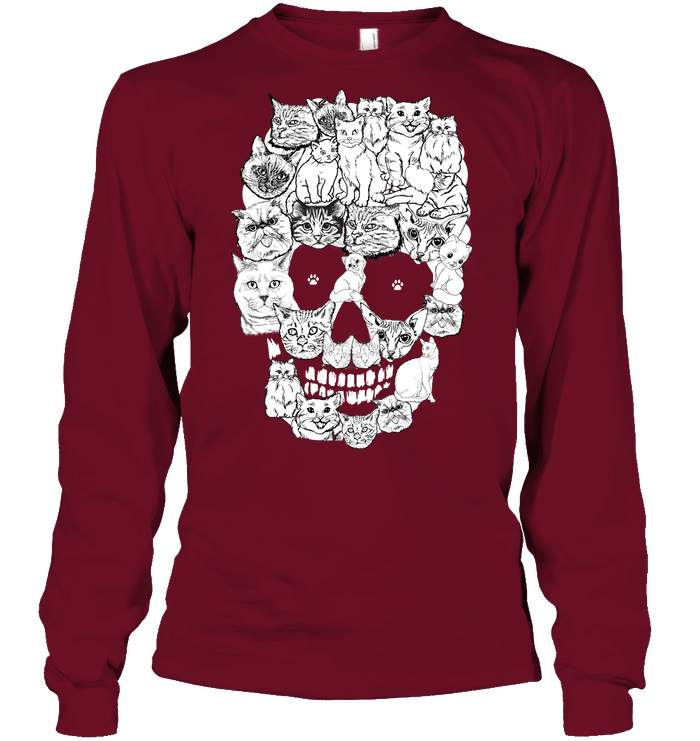 Cats Skull Kitten Shirt Unisex Long Sleeve Classic Tee Cardinal Red