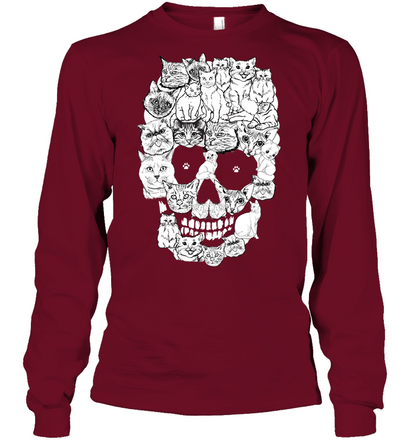 Cats Skull Kitten Shirt Unisex Long Sleeve Classic Tee Cardinal Red