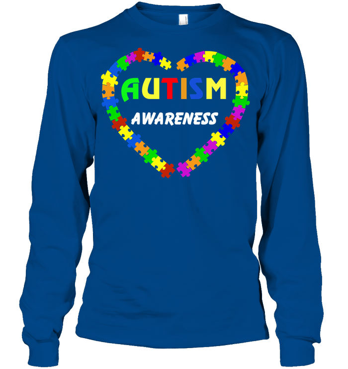Autism Awareness Puzzle Heart Shirt Unisex Long Sleeve Classic Tee Royal
