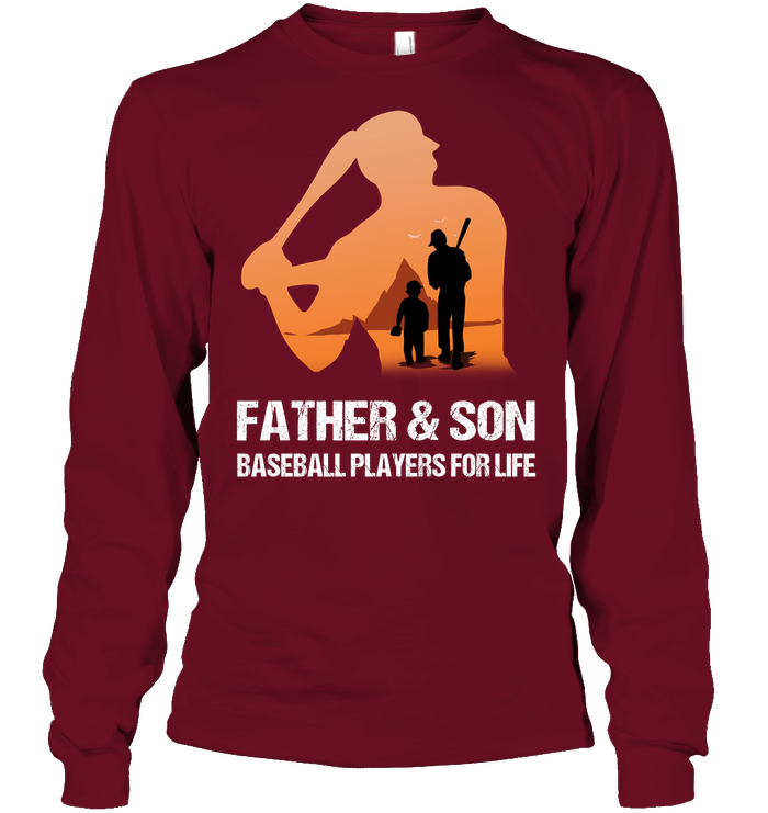 Father And Son Baseball Players For Life Family Shirt Unisex Long Sleeve Classic Tee Cardinal Red