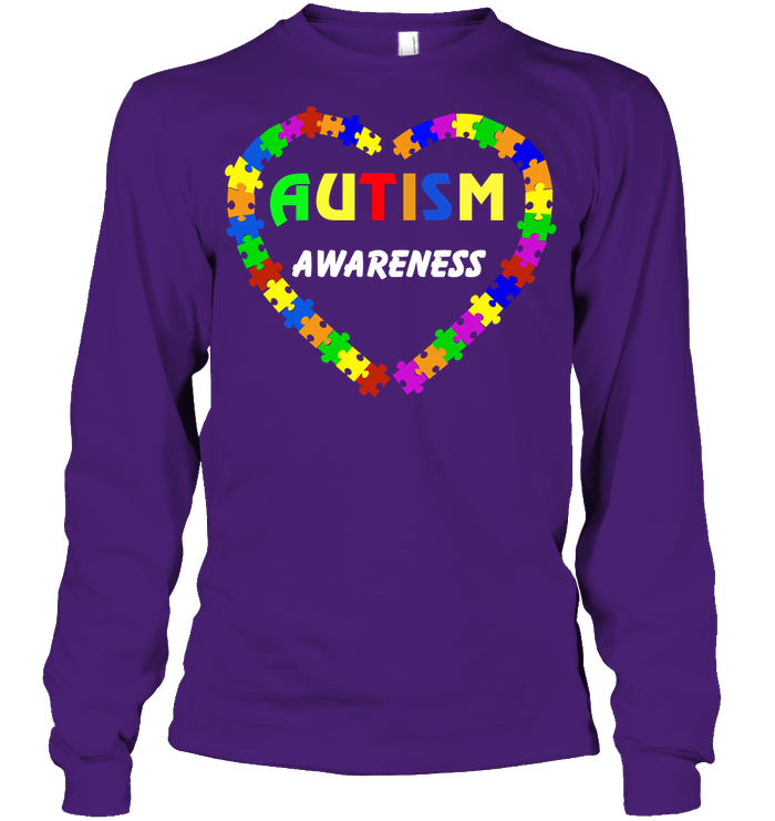 Autism Awareness Puzzle Heart Shirt Unisex Long Sleeve Classic Tee Purple