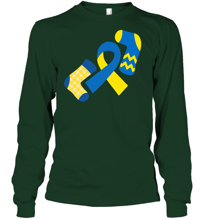 Down Syndrome Awareness Day Socks And Ribbons Shirt Unisex Long Sleeve Classic Tee Forest Green