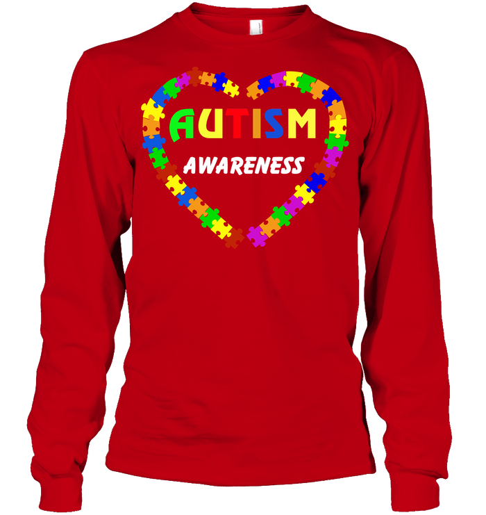 Autism Awareness Puzzle Heart Shirt Unisex Long Sleeve Classic Tee Red