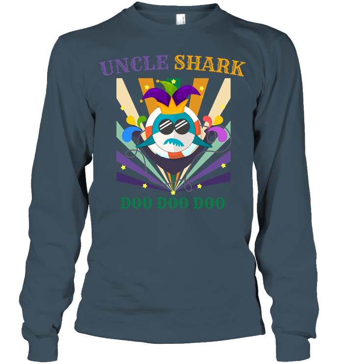 Uncle Shark Doo Doo Doo Happy Mardi Gars Family Shirt Unisex Long Sleeve Classic Tee Dark Heather