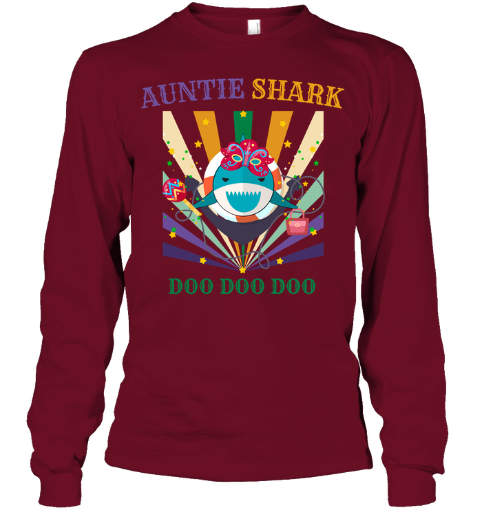Auntie Shark Doo Doo Doo Happy Mardi Gars Family Shirt Unisex Long Sleeve Classic Tee Cardinal Red