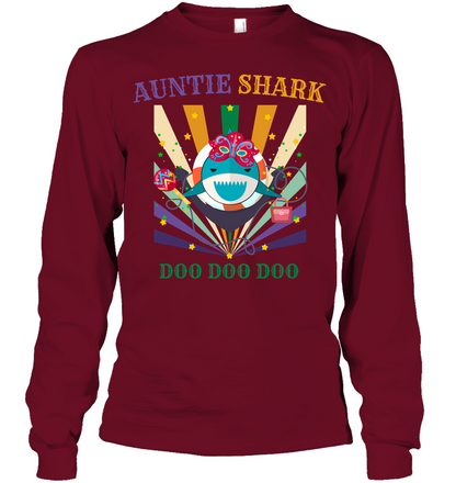 Auntie Shark Doo Doo Doo Happy Mardi Gars Family Shirt Unisex Long Sleeve Classic Tee Cardinal Red