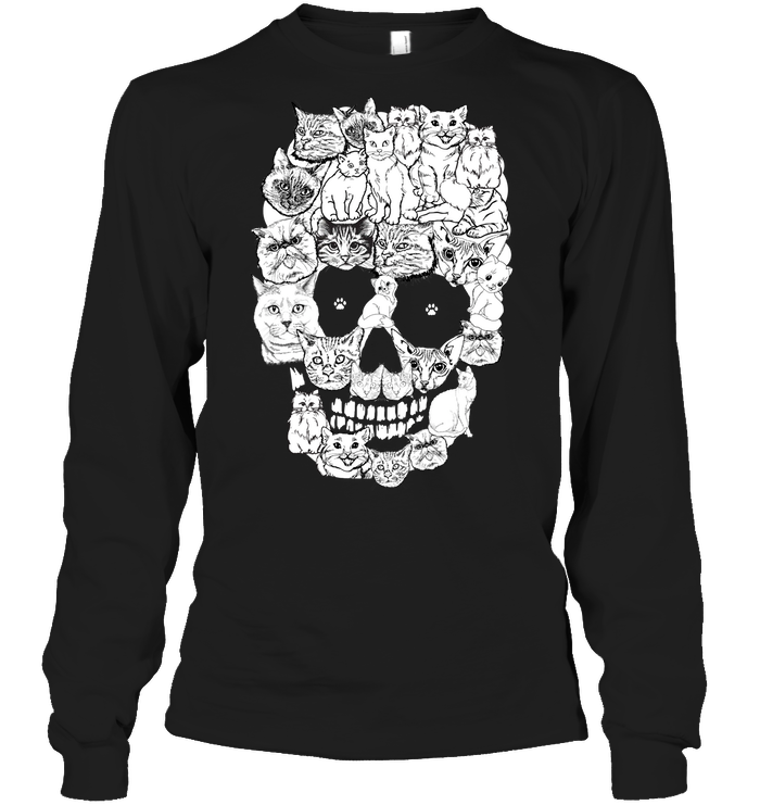 Cats Skull Kitten Shirt Unisex Long Sleeve Classic Tee Black