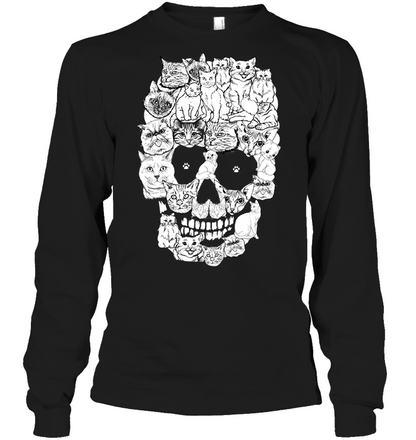 Cats Skull Kitten Shirt Unisex Long Sleeve Classic Tee Black