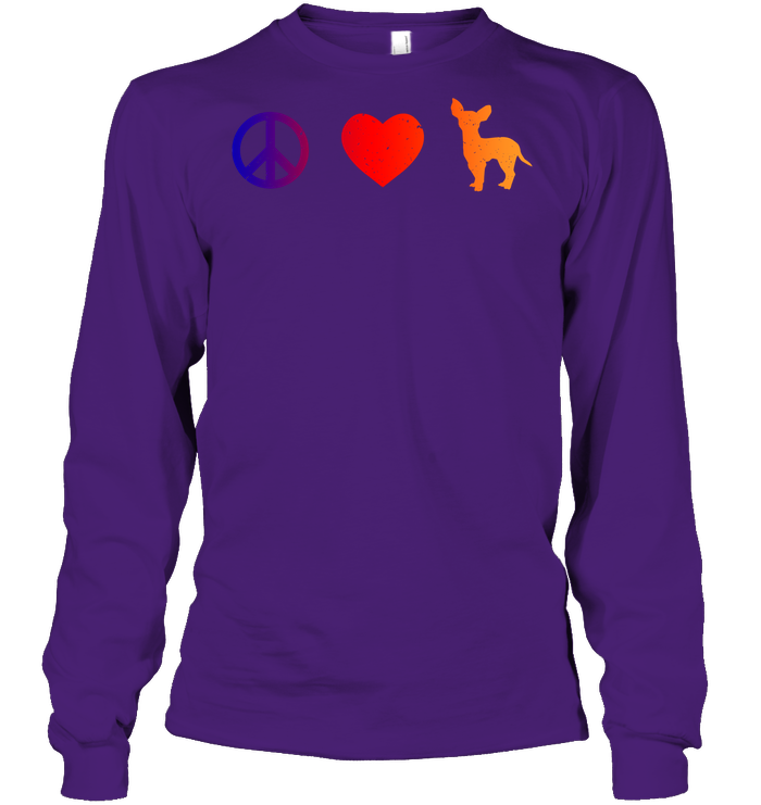 Peace Heart Chihuahua Lovers Shirt Unisex Long Sleeve Classic Tee Purple