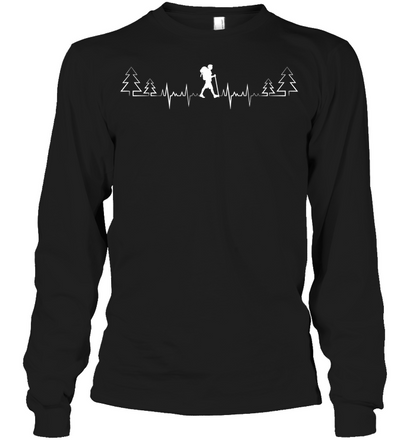 Heart Beat Hiking Lovers Shirt Unisex Long Sleeve Classic Tee Black