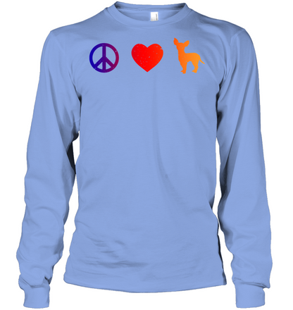 Peace Heart Chihuahua Lovers Shirt Unisex Long Sleeve Classic Tee Light Blue