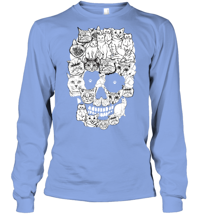 Cats Skull Kitten Shirt Unisex Long Sleeve Classic Tee Light Blue