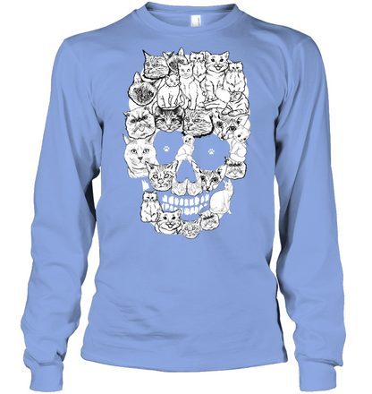 Cats Skull Kitten Shirt Unisex Long Sleeve Classic Tee Light Blue