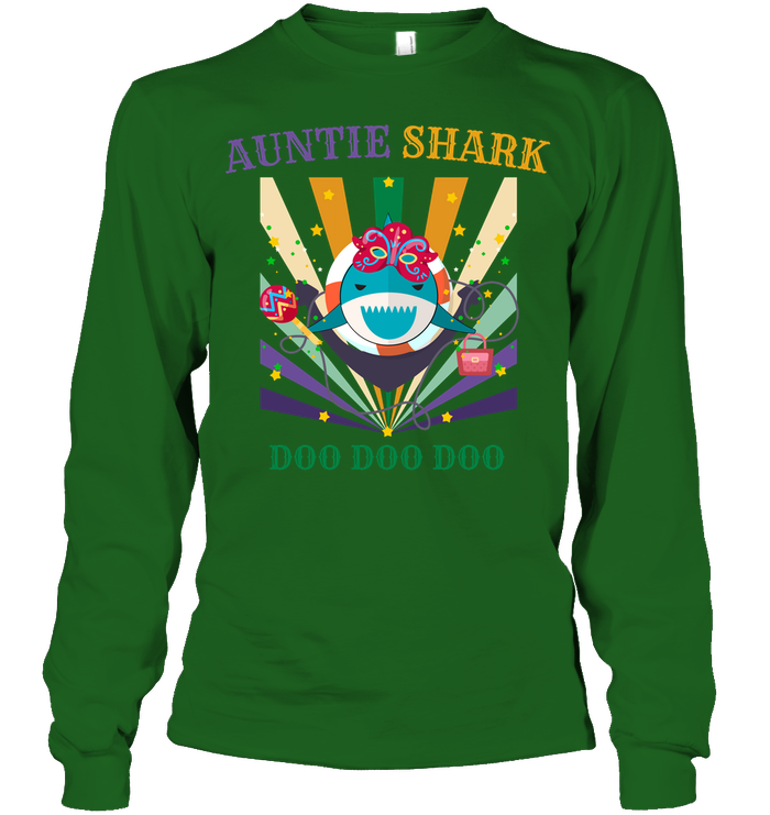 Auntie Shark Doo Doo Doo Happy Mardi Gars Family Shirt Unisex Long Sleeve Classic Tee Irish Green