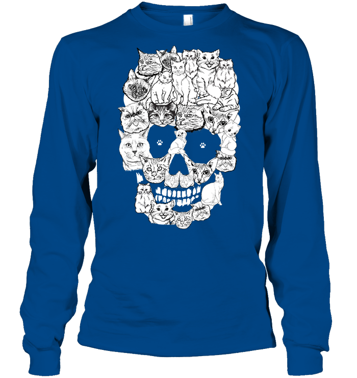 Cats Skull Kitten Shirt Unisex Long Sleeve Classic Tee Royal