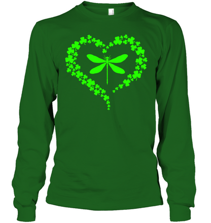 Dragonfly Clover Heart Irish Saint Patricks Day Shirt Unisex Long Sleeve Classic Tee Irish Green