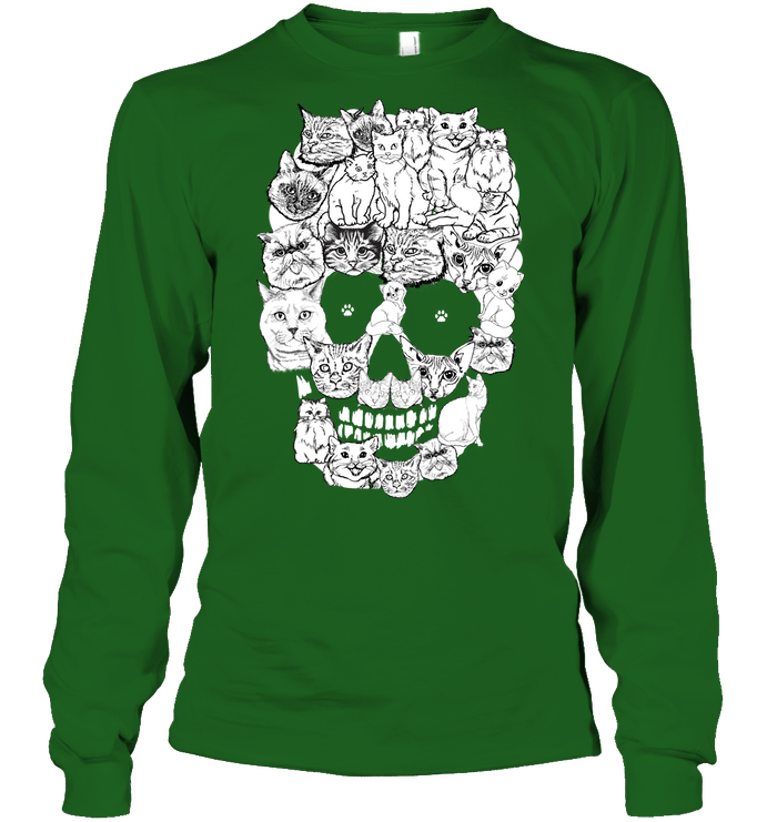 Cats Skull Kitten Shirt Unisex Long Sleeve Classic Tee Irish Green