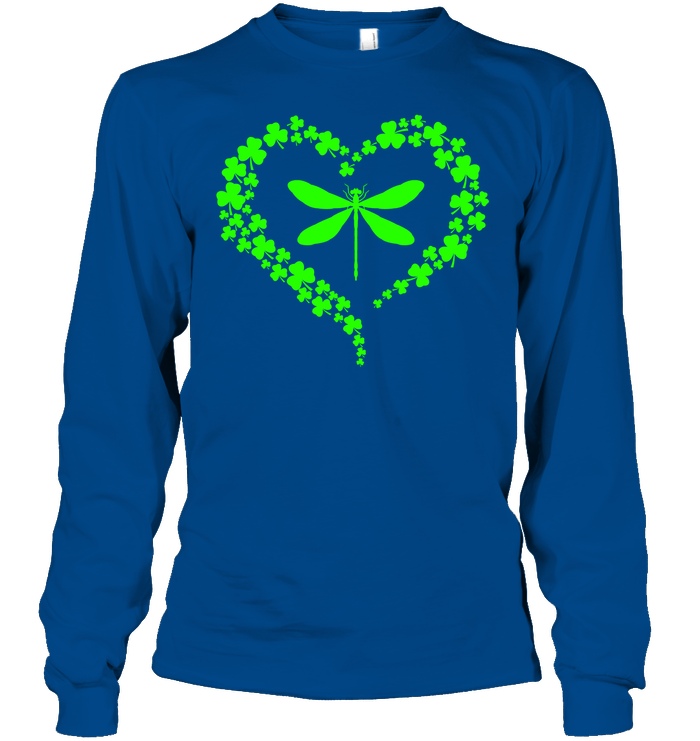 Dragonfly Clover Heart Irish Saint Patricks Day Shirt Unisex Long Sleeve Classic Tee Royal