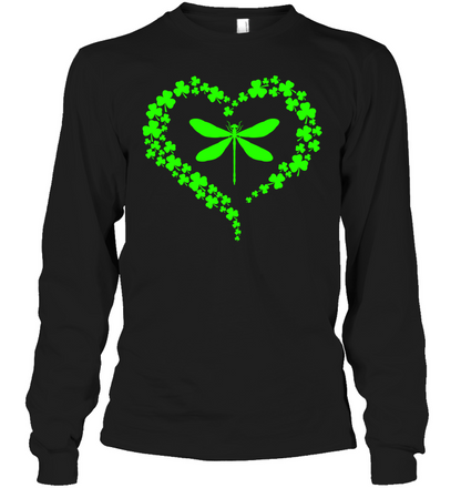 Dragonfly Clover Heart Irish Saint Patricks Day Shirt Unisex Long Sleeve Classic Tee Black