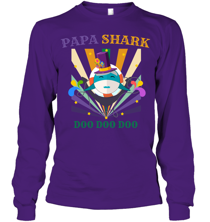 Papa Shark Doo Doo Doo Happy Mardi Gars Family Shirt Unisex Long Sleeve Classic Tee Purple