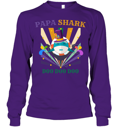 Papa Shark Doo Doo Doo Happy Mardi Gars Family Shirt Unisex Long Sleeve Classic Tee Purple