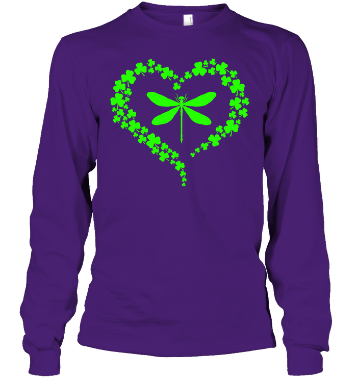 Dragonfly Clover Heart Irish Saint Patricks Day Shirt Unisex Long Sleeve Classic Tee Purple