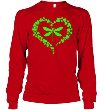 Dragonfly Clover Heart Irish Saint Patricks Day Shirt Unisex Long Sleeve Classic Tee Red