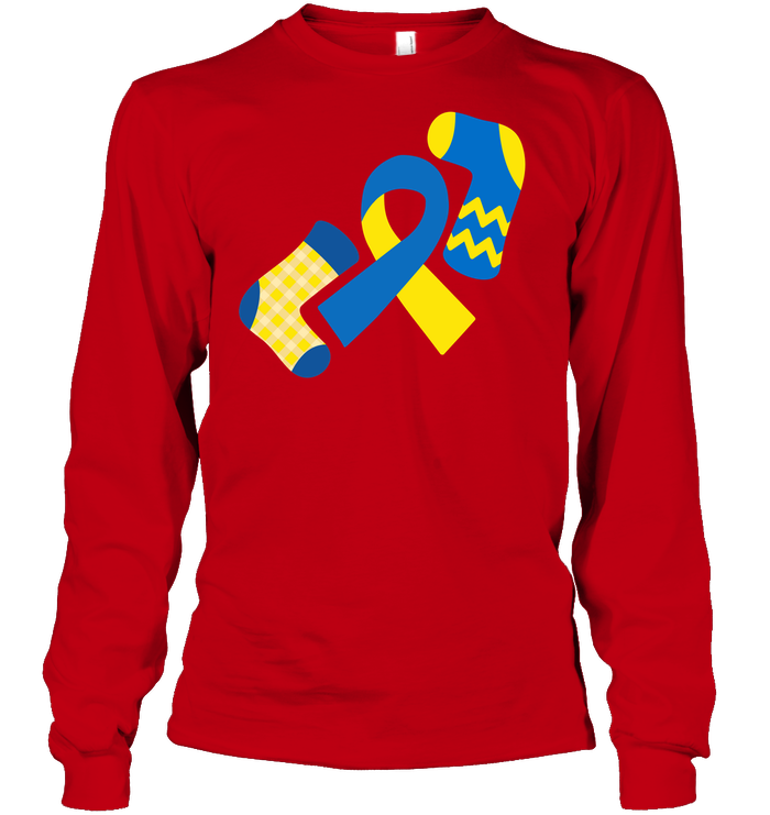 Down Syndrome Awareness Day Socks And Ribbons Shirt Unisex Long Sleeve Classic Tee Red