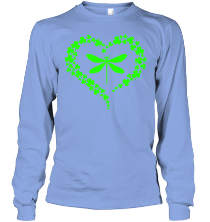 Dragonfly Clover Heart Irish Saint Patricks Day Shirt Unisex Long Sleeve Classic Tee Light Blue
