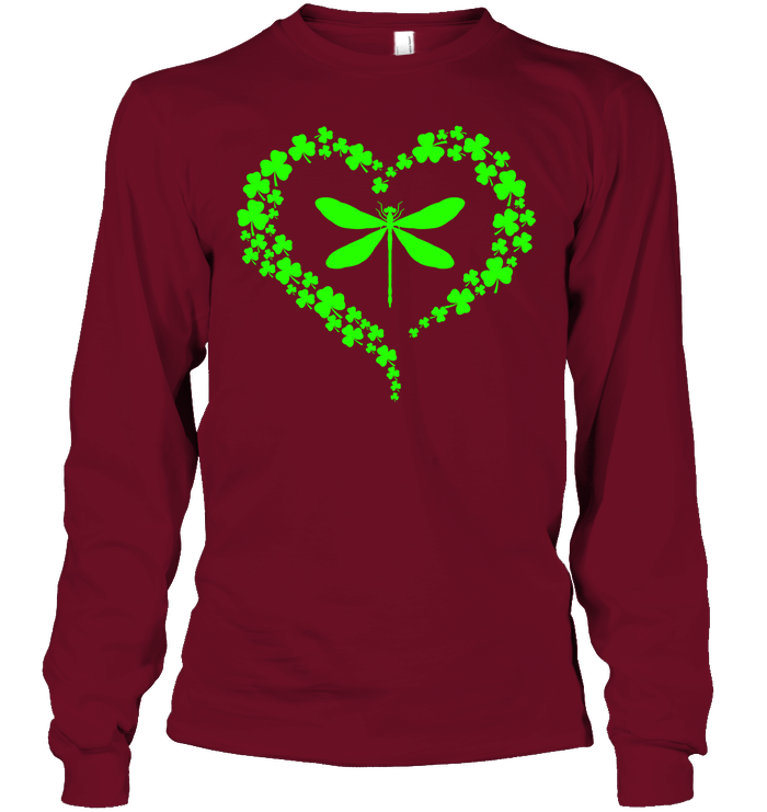 Dragonfly Clover Heart Irish Saint Patricks Day Shirt Unisex Long Sleeve Classic Tee Cardinal Red