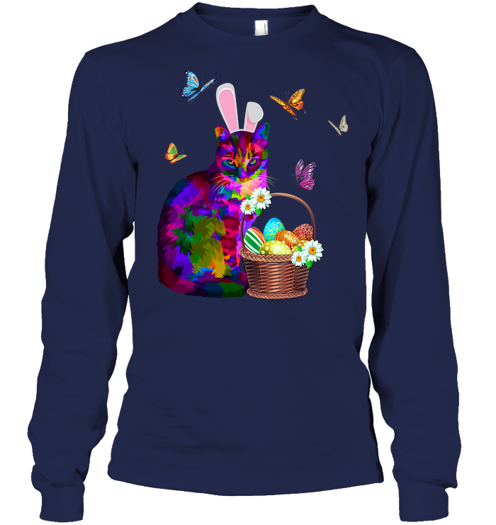Cat Costume Bunnie Easter Day Shirt Unisex Long Sleeve Classic Tee Navy