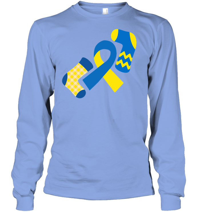 Down Syndrome Awareness Day Socks And Ribbons Shirt Unisex Long Sleeve Classic Tee Light Blue