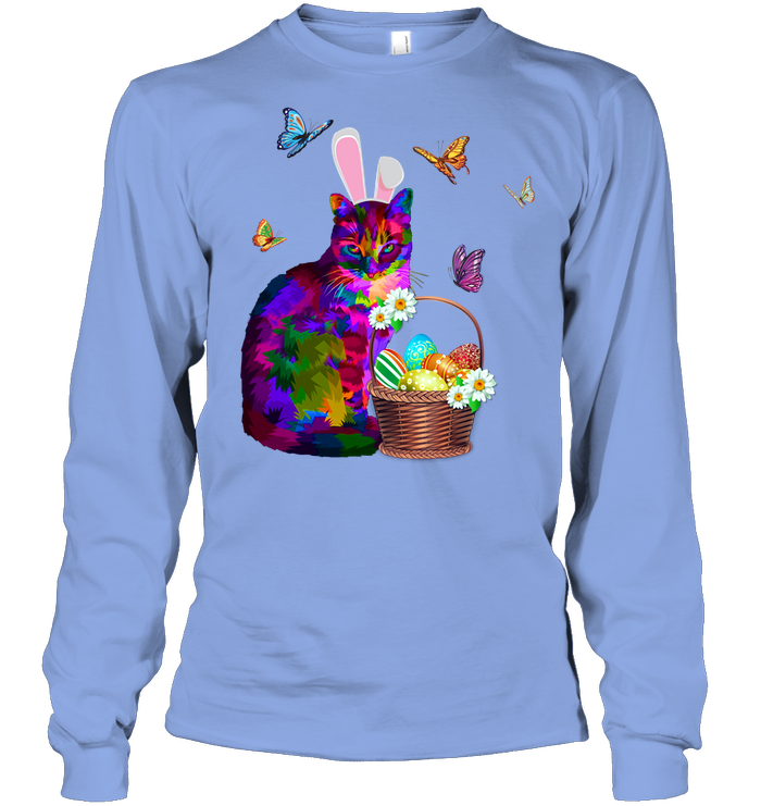 Cat Costume Bunnie Easter Day Shirt Unisex Long Sleeve Classic Tee Light Blue