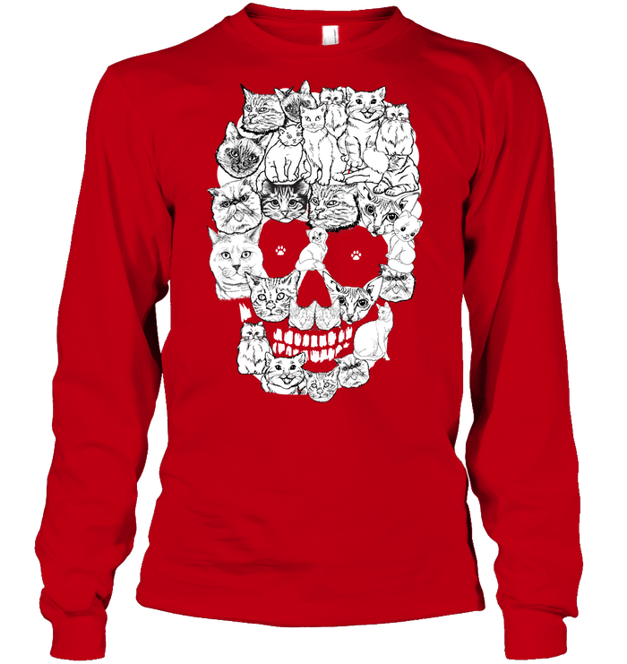 Cats Skull Kitten Shirt Unisex Long Sleeve Classic Tee Red