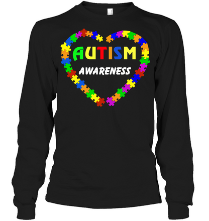 Autism Awareness Puzzle Heart Shirt Unisex Long Sleeve Classic Tee Black