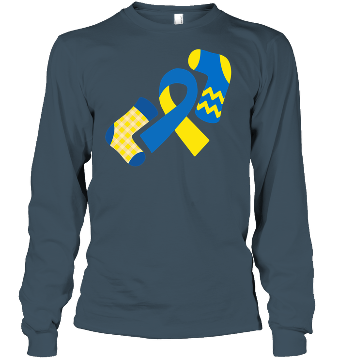 Down Syndrome Awareness Day Socks And Ribbons Shirt Unisex Long Sleeve Classic Tee Dark Heather