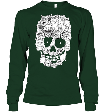 Cats Skull Kitten Shirt Unisex Long Sleeve Classic Tee Forest Green