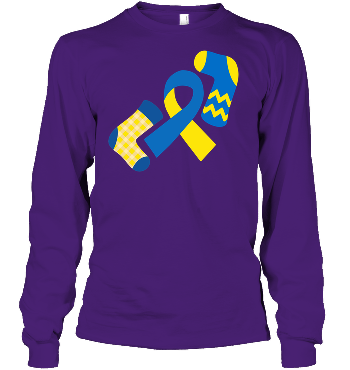 Down Syndrome Awareness Day Socks And Ribbons Shirt Unisex Long Sleeve Classic Tee Purple