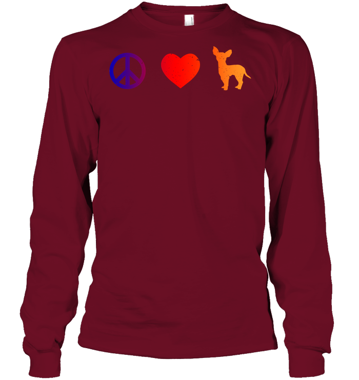 Peace Heart Chihuahua Lovers Shirt Unisex Long Sleeve Classic Tee Cardinal Red