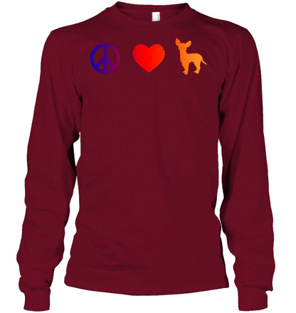 Peace Heart Chihuahua Lovers Shirt Unisex Long Sleeve Classic Tee Cardinal Red