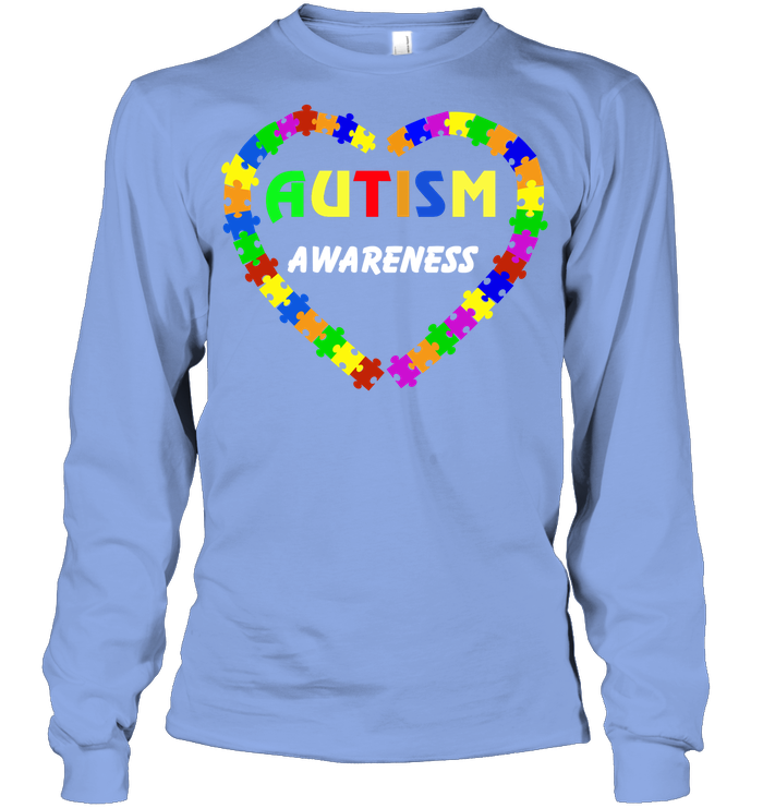 Autism Awareness Puzzle Heart Shirt Unisex Long Sleeve Classic Tee Light Blue