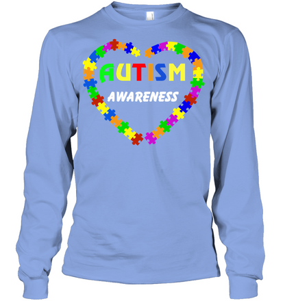 Autism Awareness Puzzle Heart Shirt Unisex Long Sleeve Classic Tee Light Blue