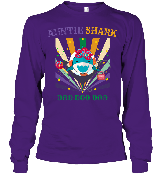 Auntie Shark Doo Doo Doo Happy Mardi Gars Family Shirt Unisex Long Sleeve Classic Tee Purple