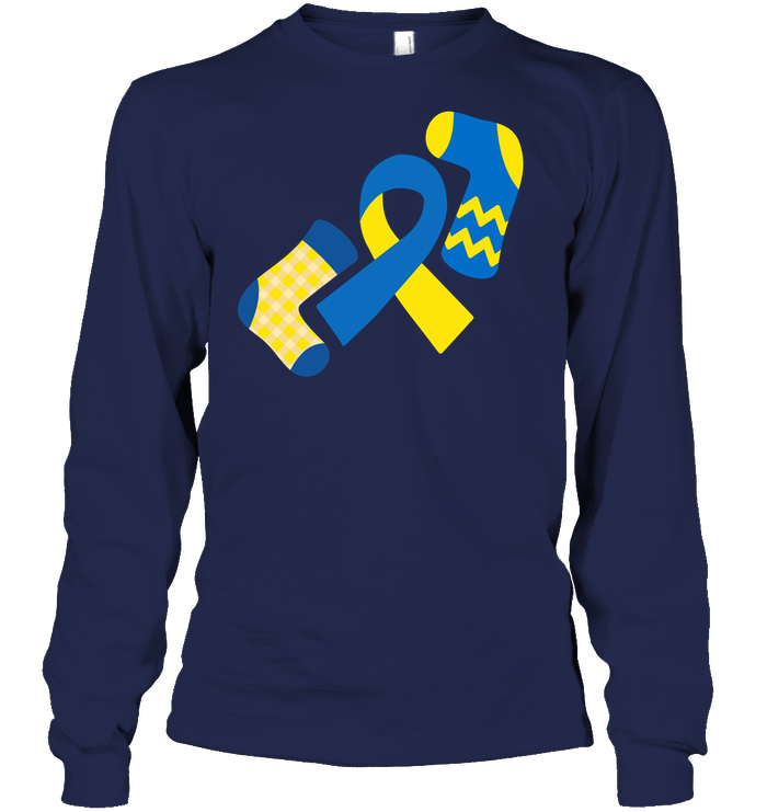 Down Syndrome Awareness Day Socks And Ribbons Shirt Unisex Long Sleeve Classic Tee Navy