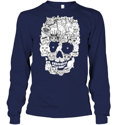 Cats Skull Kitten Shirt Unisex Long Sleeve Classic Tee Navy