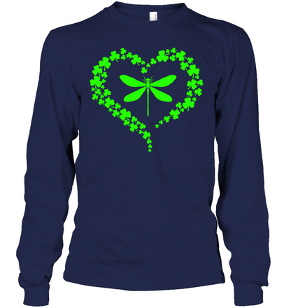 Dragonfly Clover Heart Irish Saint Patricks Day Shirt Unisex Long Sleeve Classic Tee Navy
