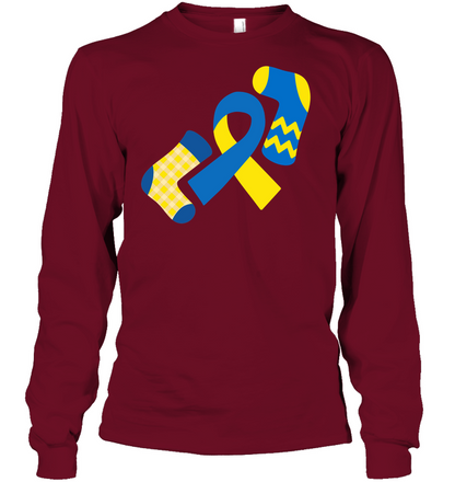 Down Syndrome Awareness Day Socks And Ribbons Shirt Unisex Long Sleeve Classic Tee Cardinal Red