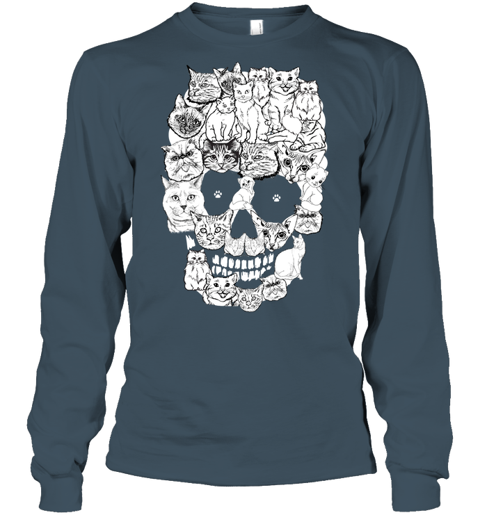 Cats Skull Kitten Shirt Unisex Long Sleeve Classic Tee Dark Heather