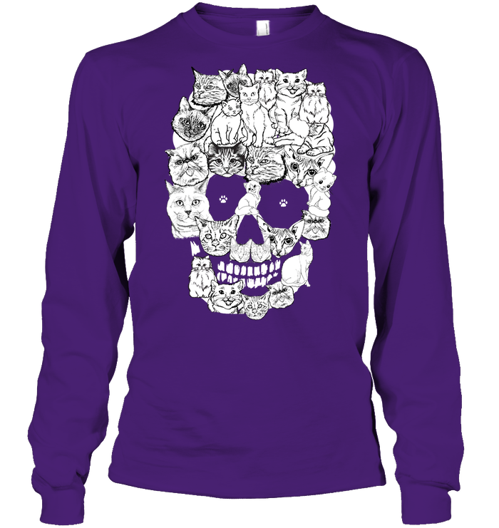 Cats Skull Kitten Shirt Unisex Long Sleeve Classic Tee Purple
